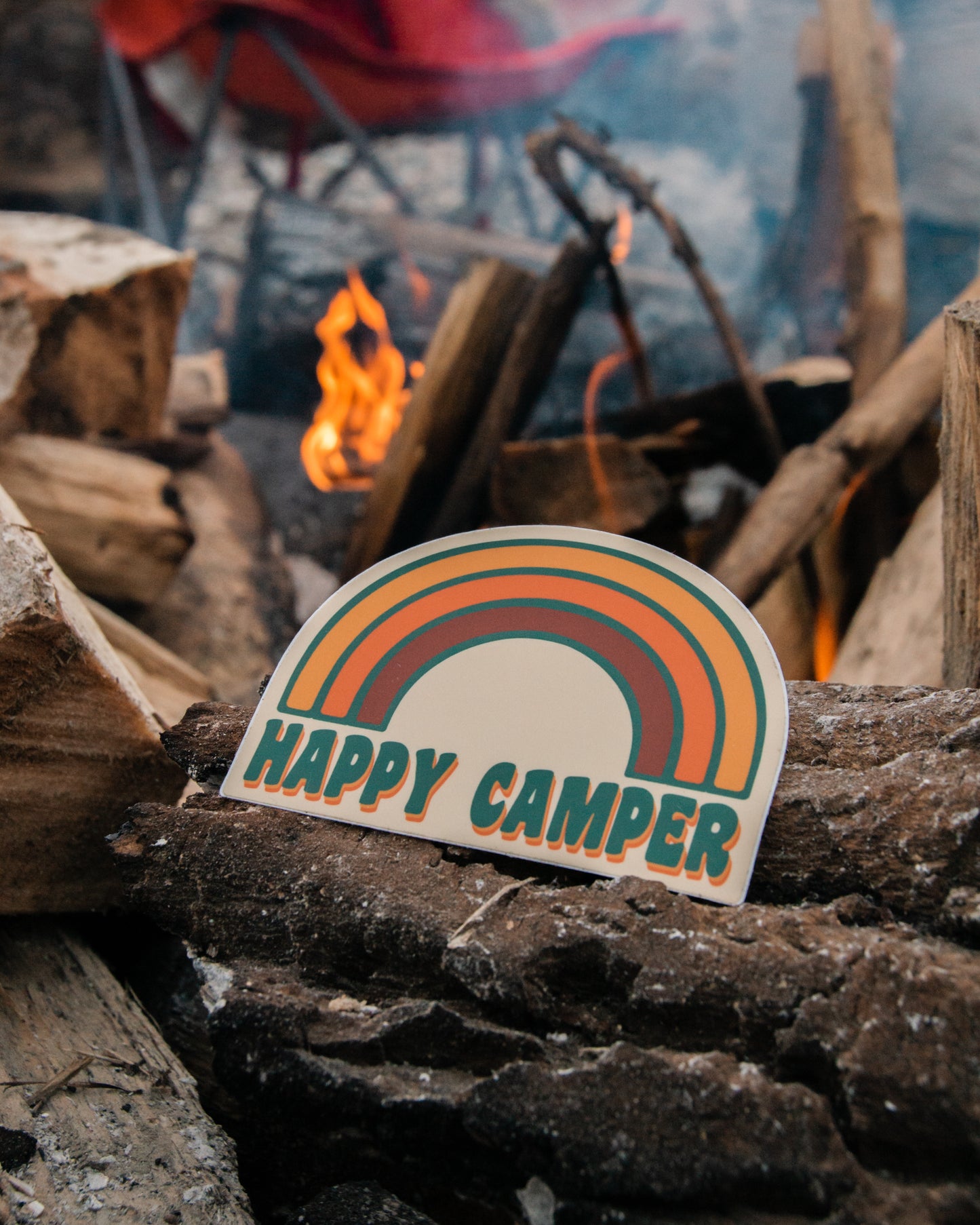 Waterproof Vinyl Sticker - Happy Camper Rainbow