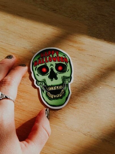 Waterproof Vinyl Sticker - Green Halloween Skull