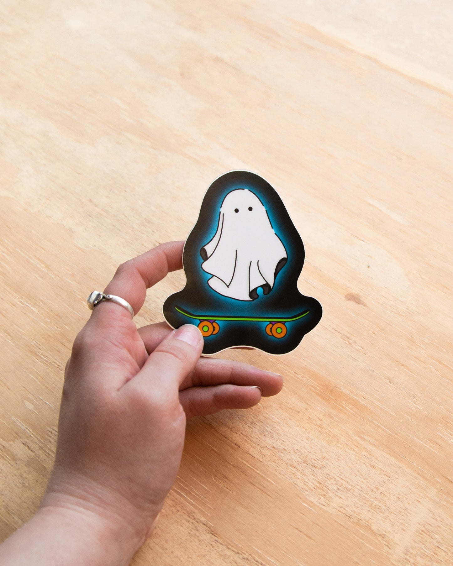 Waterproof Vinyl Sticker - Skateboarding Spooky Ghost