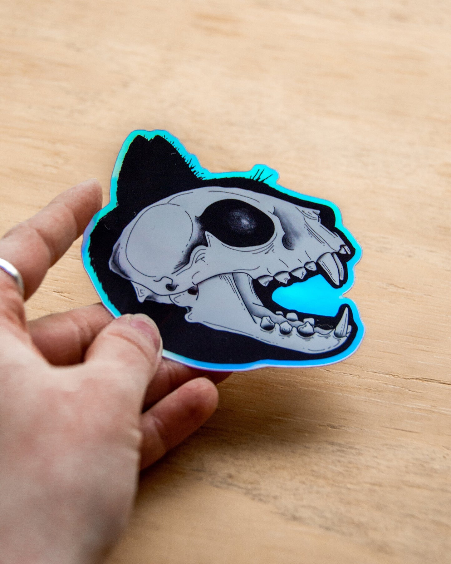 Waterproof Vinyl Sticker - Holographic Cat Skull