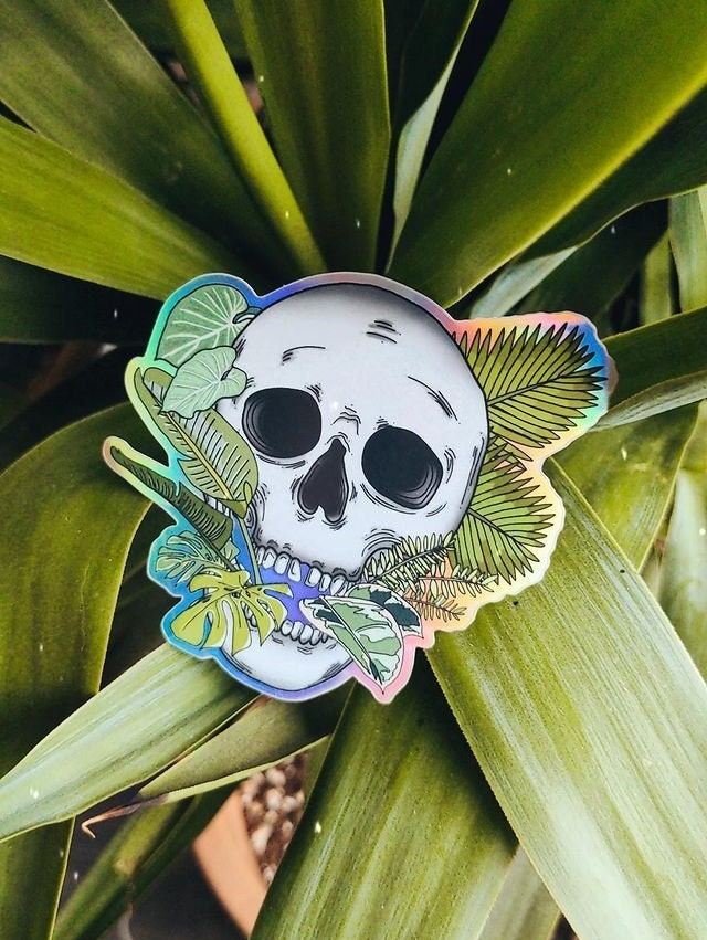 Waterproof Vinyl Sticker - Holographic Plant Skull