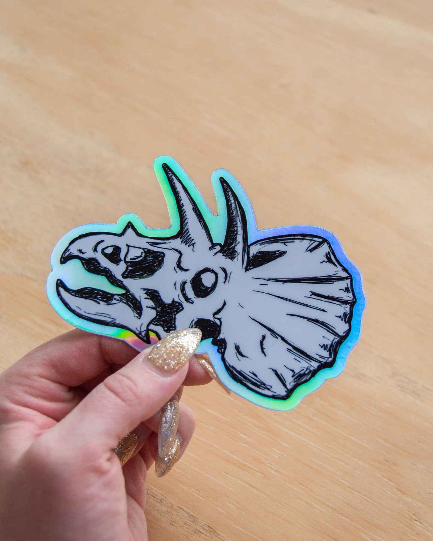 Waterproof Vinyl Sticker - Holographic Triceratops Dinosaur Skulls