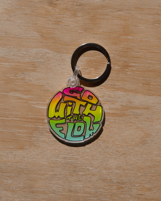 Acrylic Design Keychain - Go With The Flow Rainbow