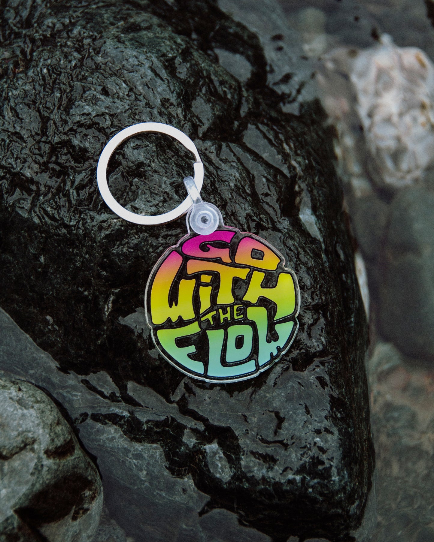 Acrylic Design Keychain - Go With The Flow Rainbow