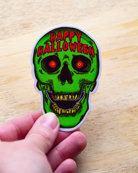 Waterproof Vinyl Sticker - Green Halloween Skull