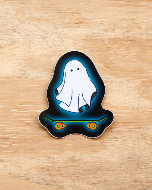 Waterproof Vinyl Sticker - Skateboarding Spooky Ghost