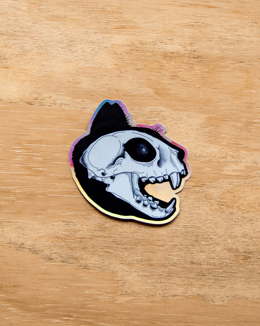Waterproof Vinyl Sticker - Holographic Cat Skull