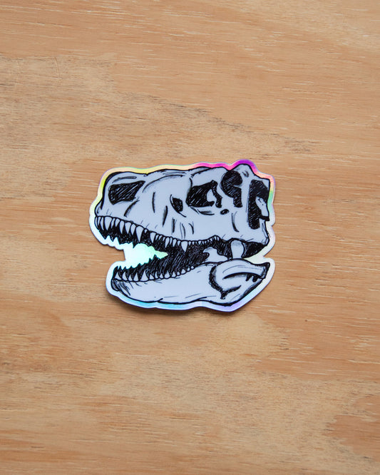 Waterproof Vinyl Sticker - Holographic T-Rex Dinosaur Skulls