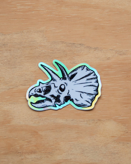 Waterproof Vinyl Sticker - Holographic Triceratops Dinosaur Skulls