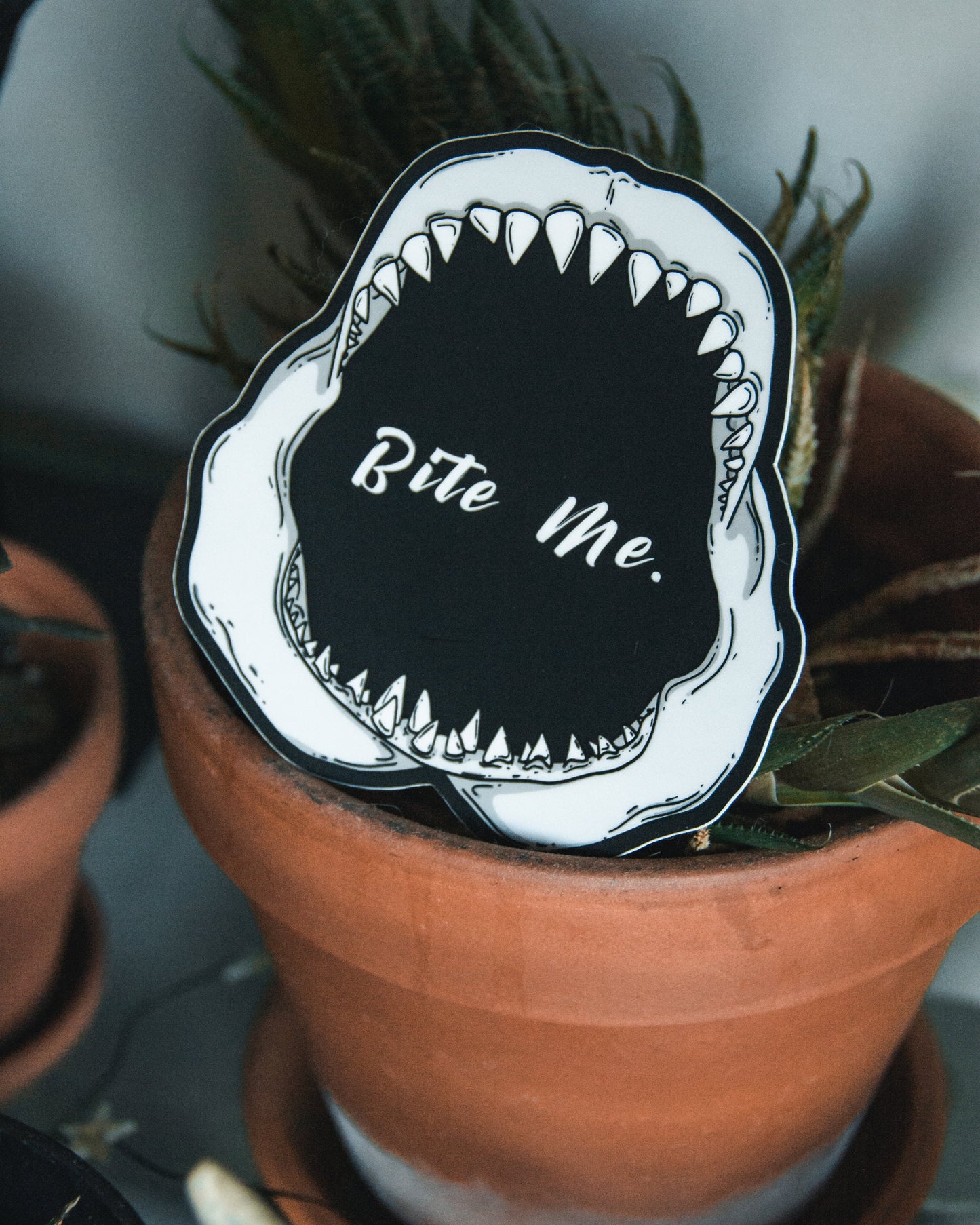 Waterproof Vinyl Sticker - "Bite Me" Shark Jaw Shark Tooth