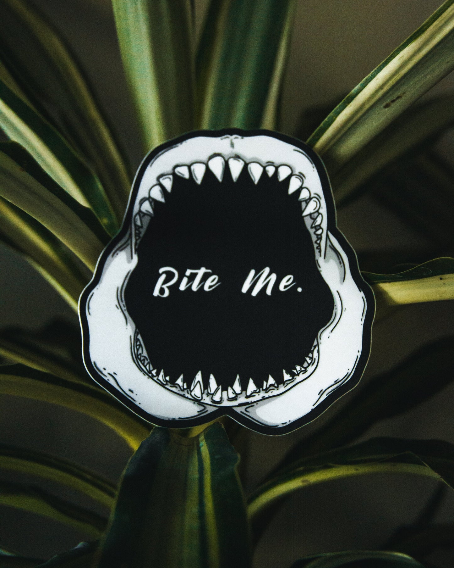 Waterproof Vinyl Sticker - "Bite Me" Shark Jaw Shark Tooth