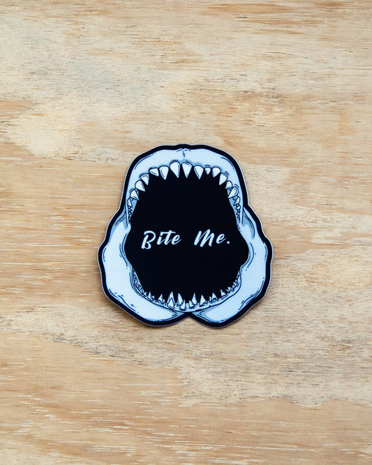 Waterproof Vinyl Sticker - "Bite Me" Shark Jaw Shark Tooth