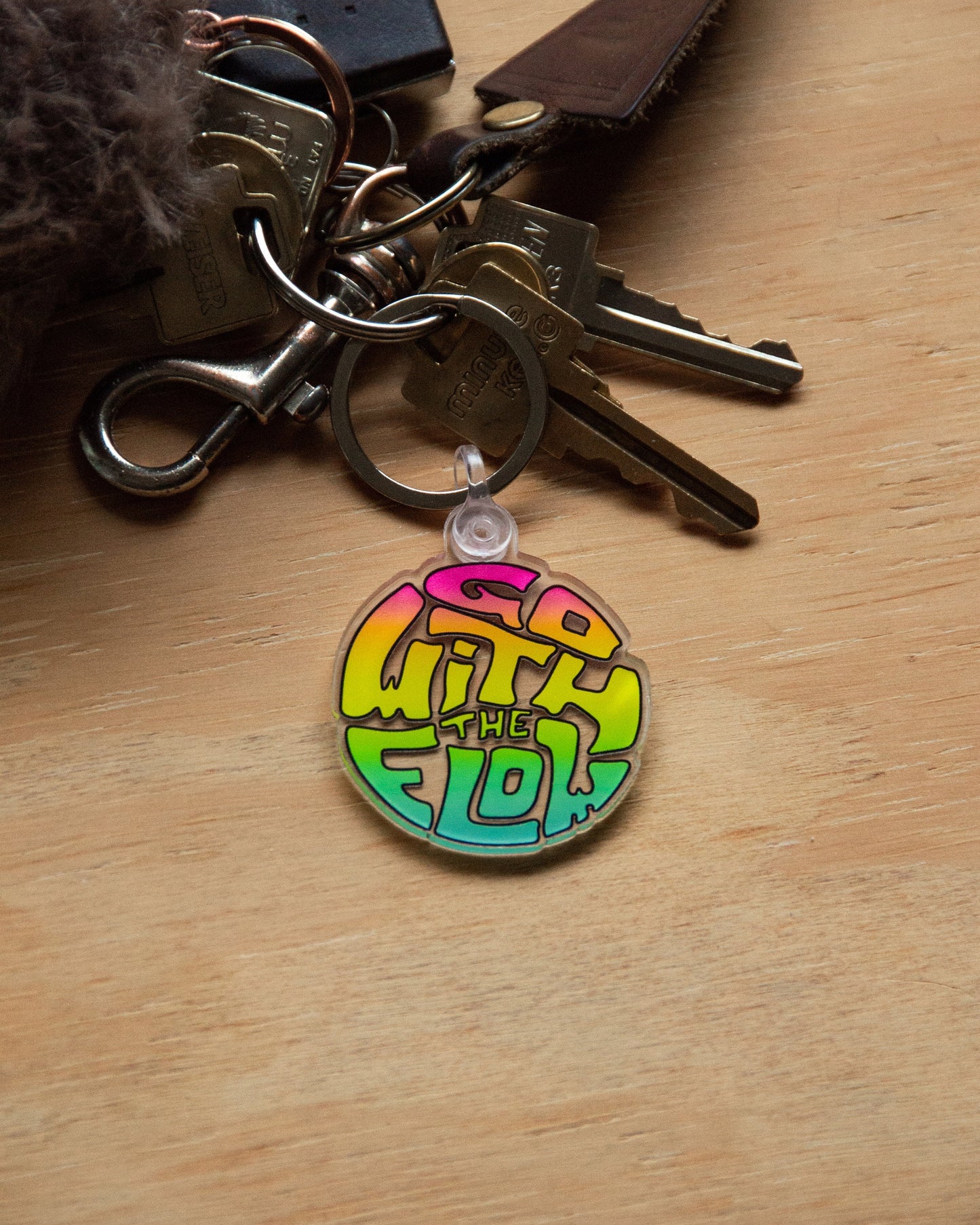 Acrylic Design Keychain - Go With The Flow Rainbow