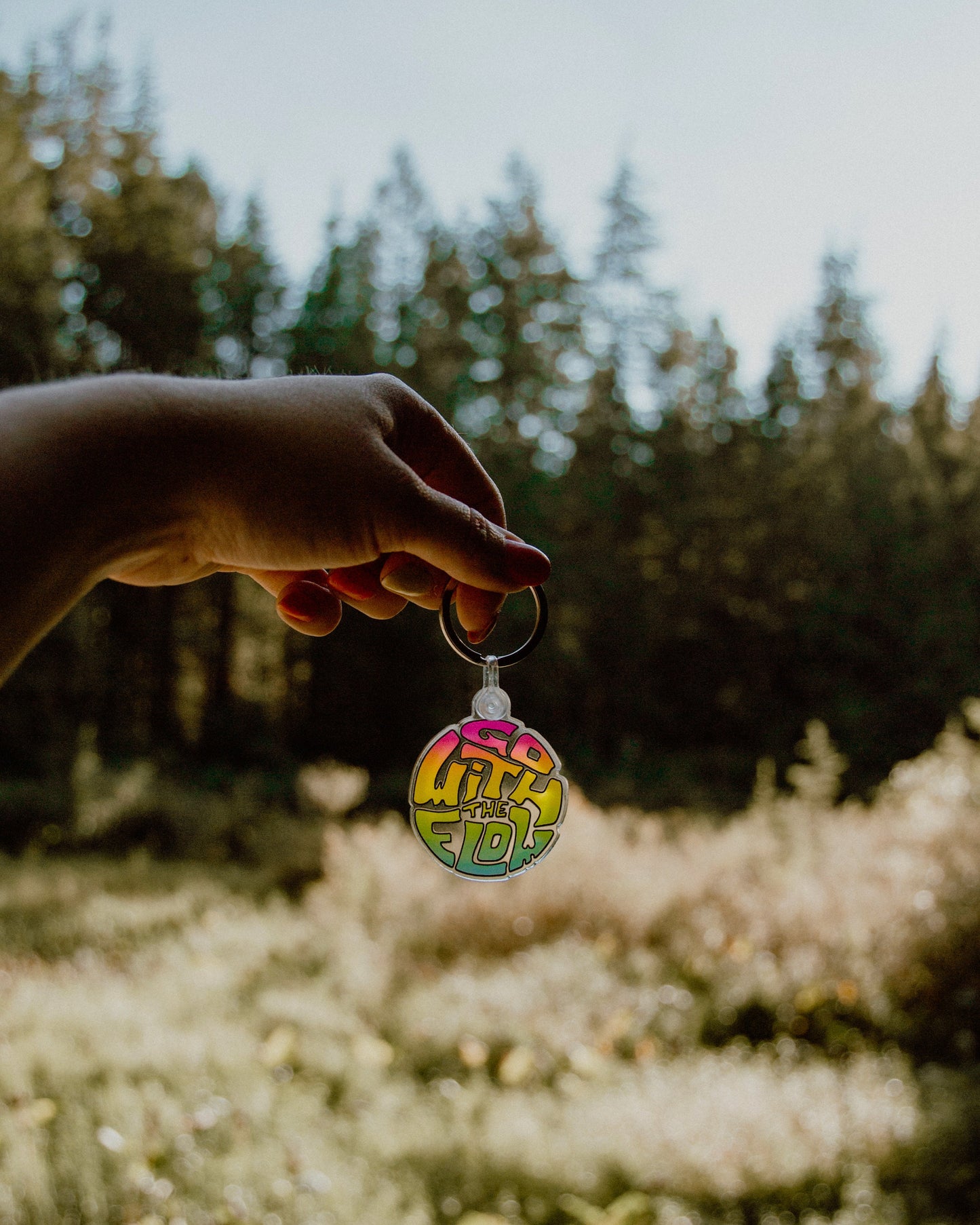 Acrylic Design Keychain - Go With The Flow Rainbow